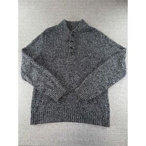 Converse One Star Sweater Men's Medium Gray Marled Henley Knit Pullover Cotton